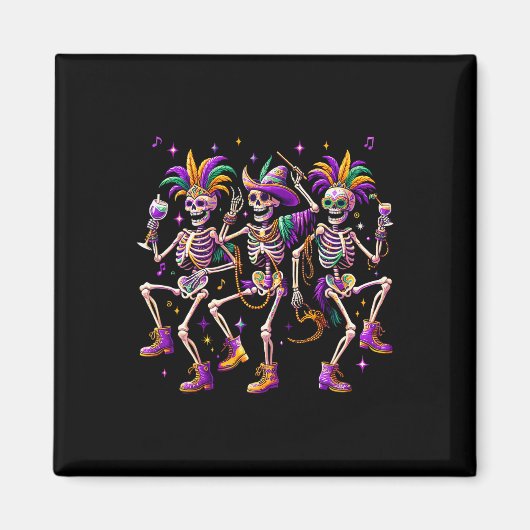 Aimant Mardi Gras Danser Skeleton Drôle (Devant)