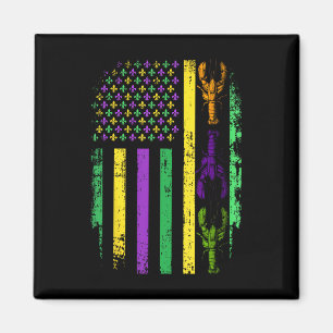 Aimant Mardi Gras Drapeau Américain Us Avec Écrevisses No