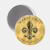 Aimant Mardi Gras Fleur-de-lis Arlequin Ajouter une année (Recto/Verso)