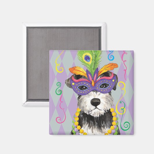 Aimant Mardi Gras Mini Schnauzer (Recto/Verso)