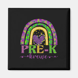 Aimant Mardi Gras Professeur Pré-k Krewe Rainbow Leopard 
