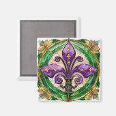 Aimant Mardi Gras Vitrail Fleur de lis (Recto/Verso)