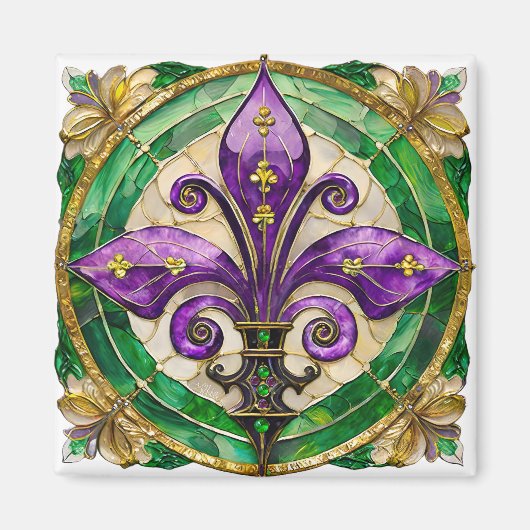Aimant Mardi Gras Vitrail Fleur de lis (Devant)
