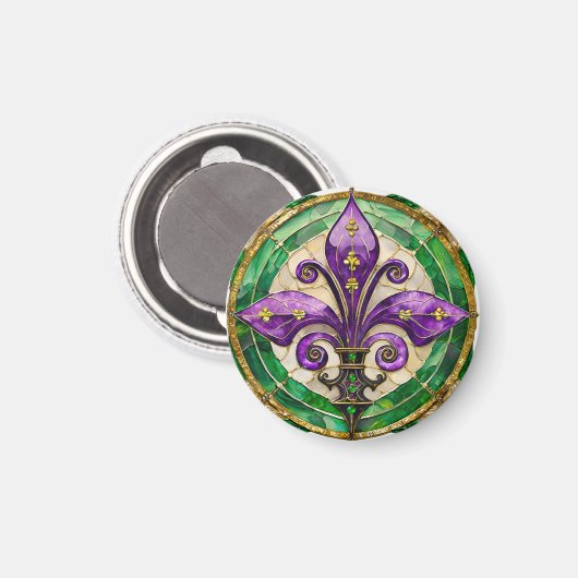 Aimant Mardi Gras Vitrail Fleur de lis (Recto/Verso)