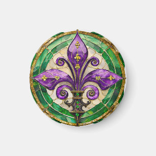 Aimant Mardi Gras Vitrail Fleur de lis