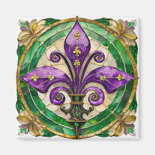 Aimant Mardi Gras Vitrail Fleur di lis