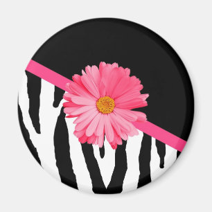 Aimant Marguerite rose mignonne de motif Girly de zèbre