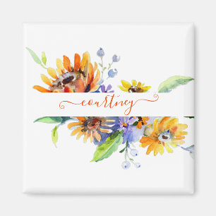 Aimant Marguerites aquarelle personnalisées  