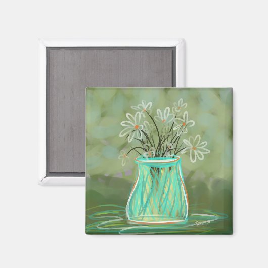 Aimant Marguerites En Vert Art Original (Recto/Verso)