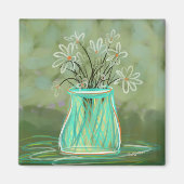 Aimant Marguerites En Vert Art Original (Devant)