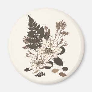 Aimant Marguerites et Feuille - transparents sur crème.