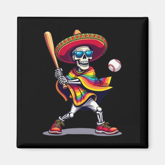 Aimant Mariachi Skeleton Baseball Cinco De Mayo Mexicain (Devant)