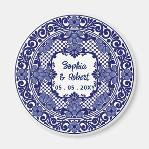 Aimant Mariage à la Talavera Bleue Mexicaine