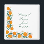 Aimant Mariage Abstrait botanique orange dessiné à la mai<br><div class="desc">Aimant mariage avec main tiré Orange Botanical Floral Art</div>