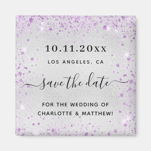 Aimant Mariage argent violet parties scintillant poussièr (Devant)