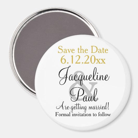 Aimant Mariage blanc d'or Enregistrer la date (Recto/Verso)