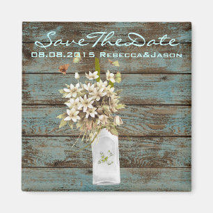 Aimant mariage campagnard en bois de fleur sauvage de