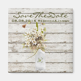 Aimant mariage campagnard fleur sauvage en bois blanc