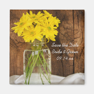 Aimant Mariage campagnard Mason Jar Daisies Enregistrer l