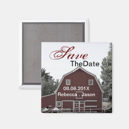 Aimant mariage campagnard rustique grange rouge enregistr (Recto/Verso)
