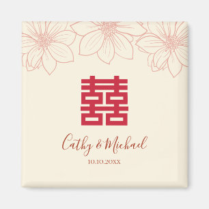 Aimant Mariage chinois floral rouge et beige Bohème