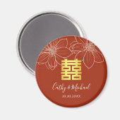 Aimant Mariage chinois floral rouge moderne boho (Recto/Verso)