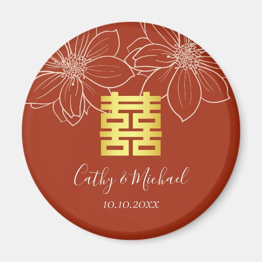 Aimant Mariage chinois floral rouge moderne boho (Devant)
