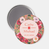 Aimant Mariage chinois moderne orangé cercle fleuri (Recto/Verso)