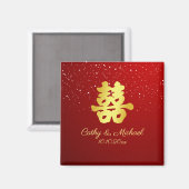 Aimant Mariage chinois rouge flocon de neige double bonhe (Recto/Verso)