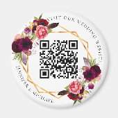 Aimant Mariage code QR géométrique doré floraux Bourgogne (Devant)