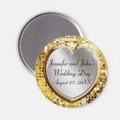 Aimant Mariage Coeur Argent Et Séquines Or (Recto/Verso)