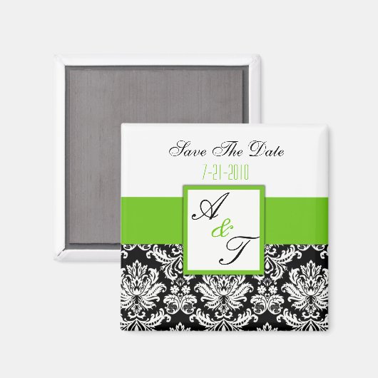 Aimant Mariage damassé Monogramme Vert (Recto/Verso)