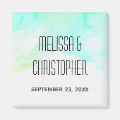 Aimant Mariage d'aquarelle Abstrait vert et bleu (Devant)