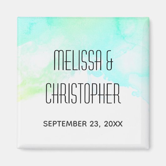 Aimant Mariage d'aquarelle Abstrait vert et bleu (Devant)