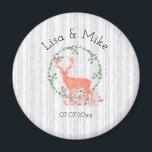 Aimant Mariage d'aquarelle Russe Reindeer Boho<br><div class="desc">Un aimant mariage commémoratif avec une aquarelle numérique. Une silhouette de renne orange pastel à l'intérieur d'une couronne de feuilles d'herbes. Champignons et fougères forestières à ses pieds. Un motif de bouleau gris et blanc dans l'arrière - plan.</div>