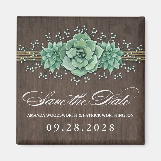 Aimant Mariage de bébé succulent Sauvez la date (Devant)