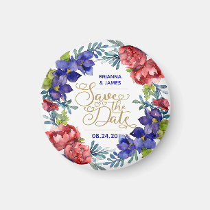 Aimant Mariage de bonheur aquarelle Sauvez notre date