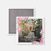 Aimant Mariage de cadre doré rose fleuri de bienvenue (Recto/Verso)