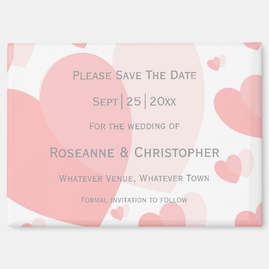 Aimant Mariage de conception Coeurs de couleur rose (Recto)