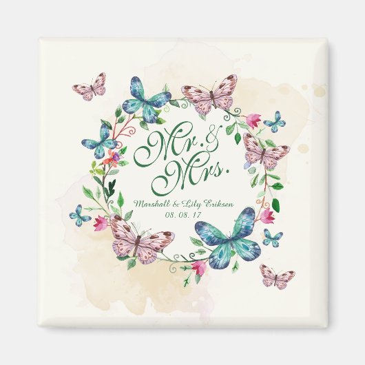 Aimant Mariage de couronne de papillon personnalisé | Mag (Devant)