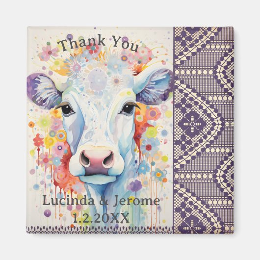 Aimant Mariage de ferme Merci de vache blanche (Devant)