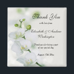 Aimant Mariage de fleurs d'orchidées<br><div class="desc">Magnifique amande Mariage romantique à fleurs avec une image imprimée de fleurs d'orchidées blanches sur un joli arrière - plan de bokeh gris/blanc. Design assez classe et sophistiqué pour les Mariages. Tout le texte est entièrement personnalisable pour répondre à vos besoins. Si vous désirez de l'aide pour customiser, ou si...</div>