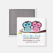Aimant Mariage de hibou bleu et rose (Recto/Verso)