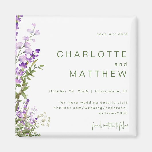 Aimant Mariage de lavande simple Enregistrer notre date (Devant)