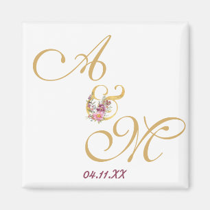 Aimant Mariage de lettre Gold MONOGRAM PERSONNALISÉ