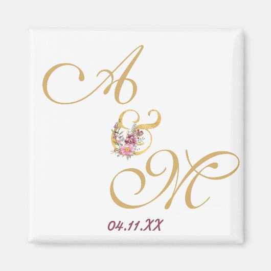 Aimant Mariage de lettre Gold MONOGRAM PERSONNALISÉ (Devant)