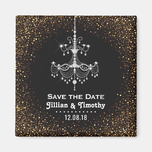 Aimant Mariage de lustre glamour Enregistrer la date Or (Devant)