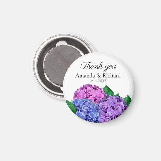 Aimant Mariage de Merci bleu et rose Hydrangea (Recto/Verso)
