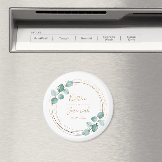 Aimant Mariage de script or Eucalyptus moderne (In Situ (Lave-vaisselle))