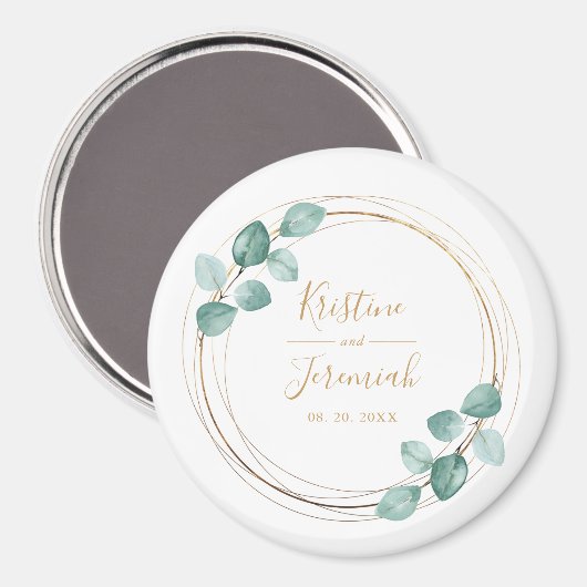 Aimant Mariage de script or Eucalyptus moderne (Recto/Verso)